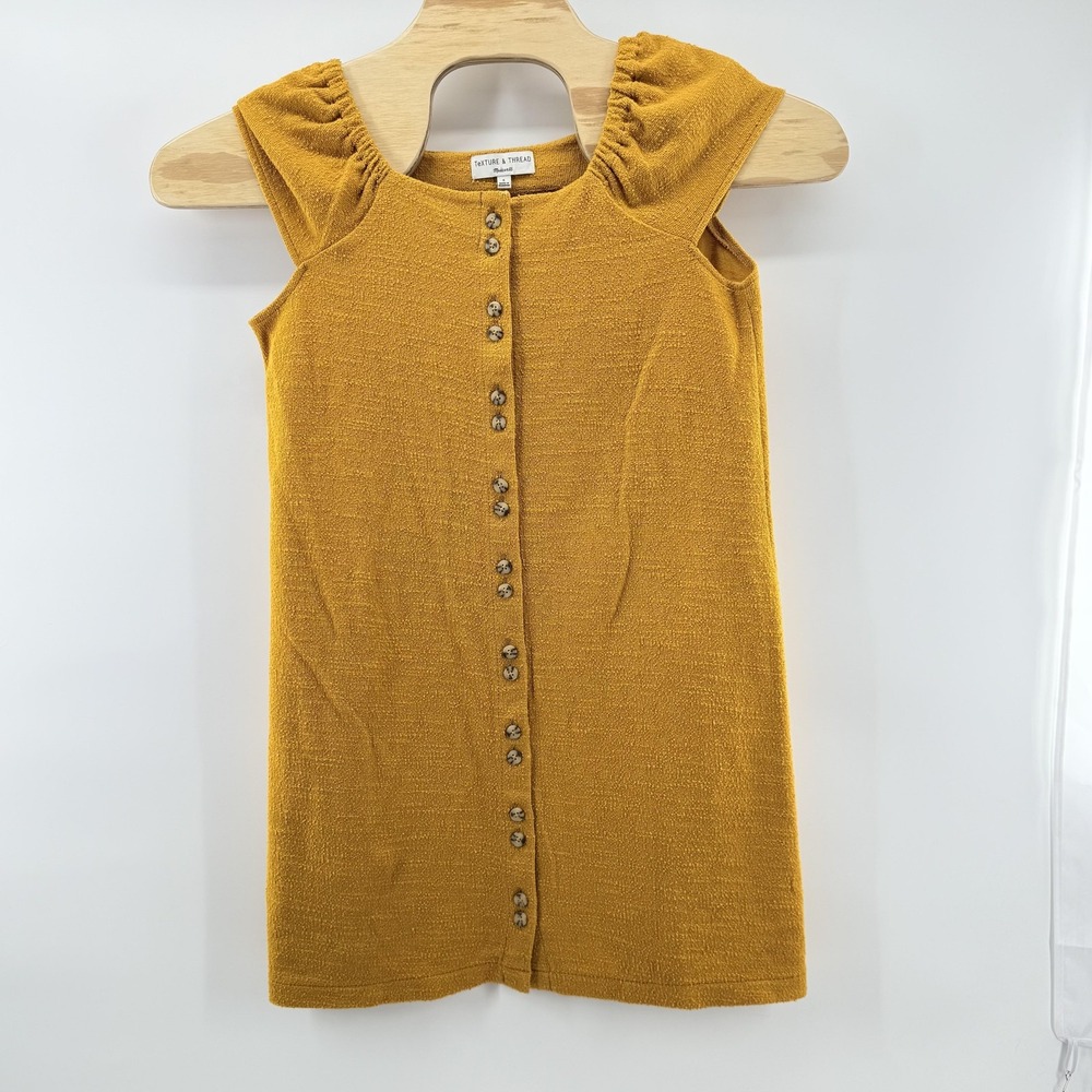Madewell Textureβ & Thread Dress Small Mustard Yellow Button Front Sleeveless